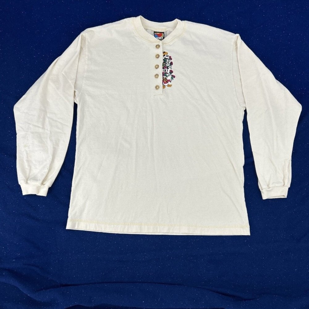 Mickey Unlimited Jerry Leigh Shirt Adult S Cream Long Sleeve Henley‎ Mickey Gang
